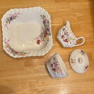 Spode Porcelain Vegetable Bowl, Creamer and Sugar Bowl
